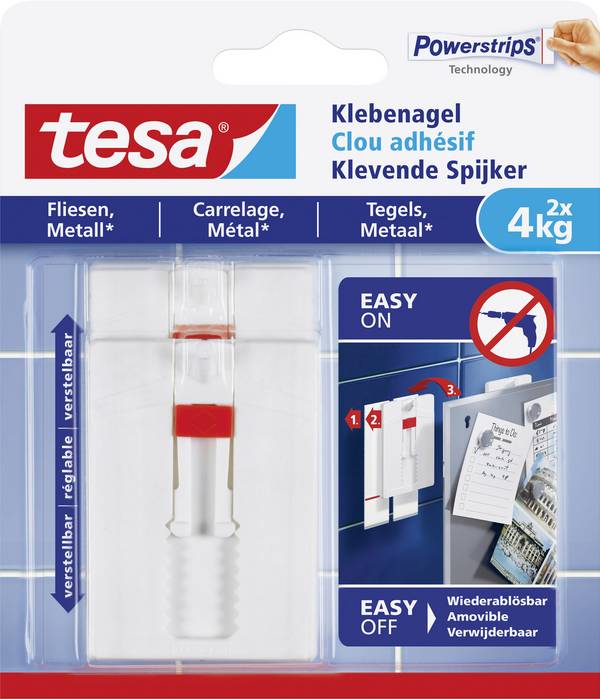 tesa 77767 Nastavitelné lepicí hřebík  bílá Množství: 2 ks