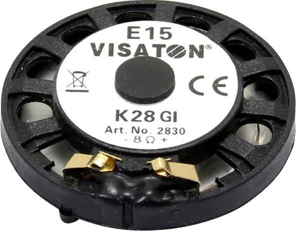 Reproduktor Visaton K28 GI s impedancí 8 Ohmů, kulatého tvaru, černé skříně, s bílým popisem, vhodný pro audio aplikace.
