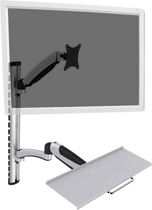<br>  Digitus<br>  DA-90354<br>  <br>  držák na zeď pro monitor<br>  1 Displej: (s)<br>  38,1 cm (15") - 68,6 cm (27")<br>  černá, stříbrná<br>  nastavitelná výška, odkládací místo na klávesnici, naklápěcí, nakláněcí, otočný<br>