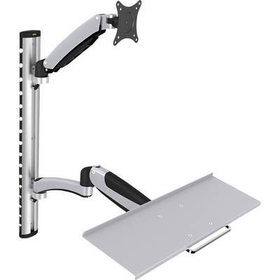 Stojan na monitor s držákem a policí na klávesnici, stříbrno-černý, flexibilně nastavitelný. Ideální pro ergonomická pracoviště.