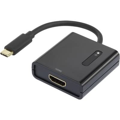 Černý adaptérový kabel USB-C na HDMI, který se používá k propojení počítače se zařízeními HDMI, jako jsou monitor nebo televize.