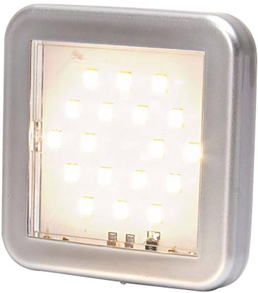 Čtvercová LED lampa se 16 zářícími teplými bílými světly v stříbrném krytu, vhodná pro interiérové osvětlení.