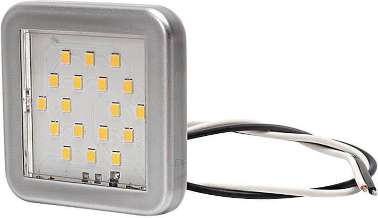 Čtvercový LED modul se 16 žlutými diodami a dvěma napájecími kabely, vhodný pro technické osvětlovací aplikace.