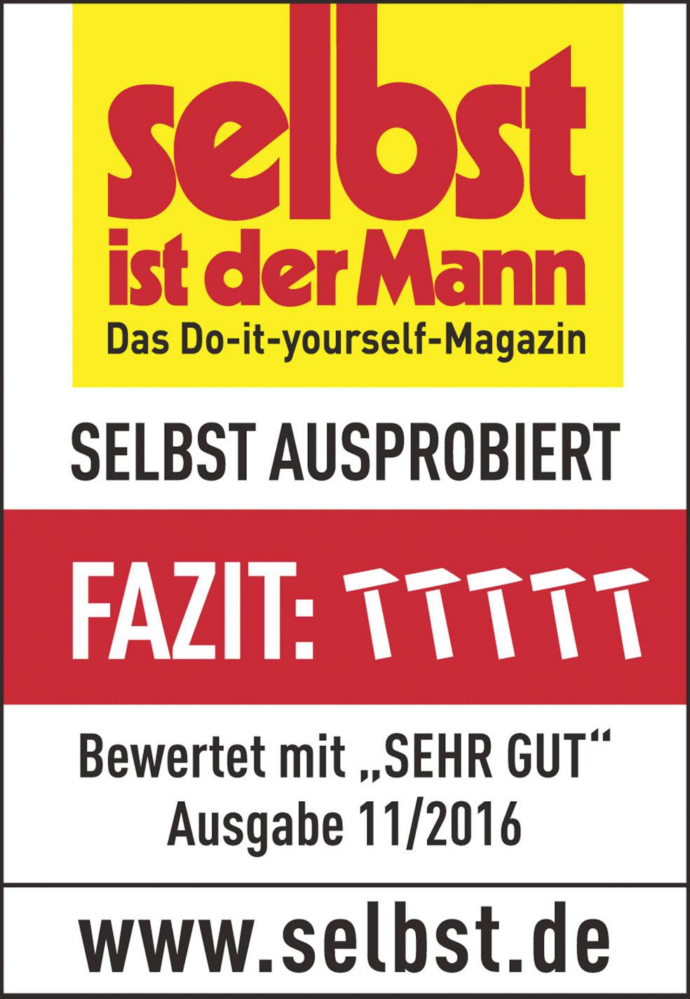 Magazín 'Selbst ist der Mann' hodnotí v čísle 11/2016 s 'VELMI DOBŘE'. Pět hvězd.