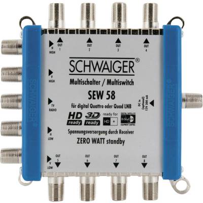 Schwaiger SEW58 531 rozdělovač satelitního signálu Vstupy (vícenásobný spínač): 5 (4 SAT/1 terestrický) Počet účastníků: