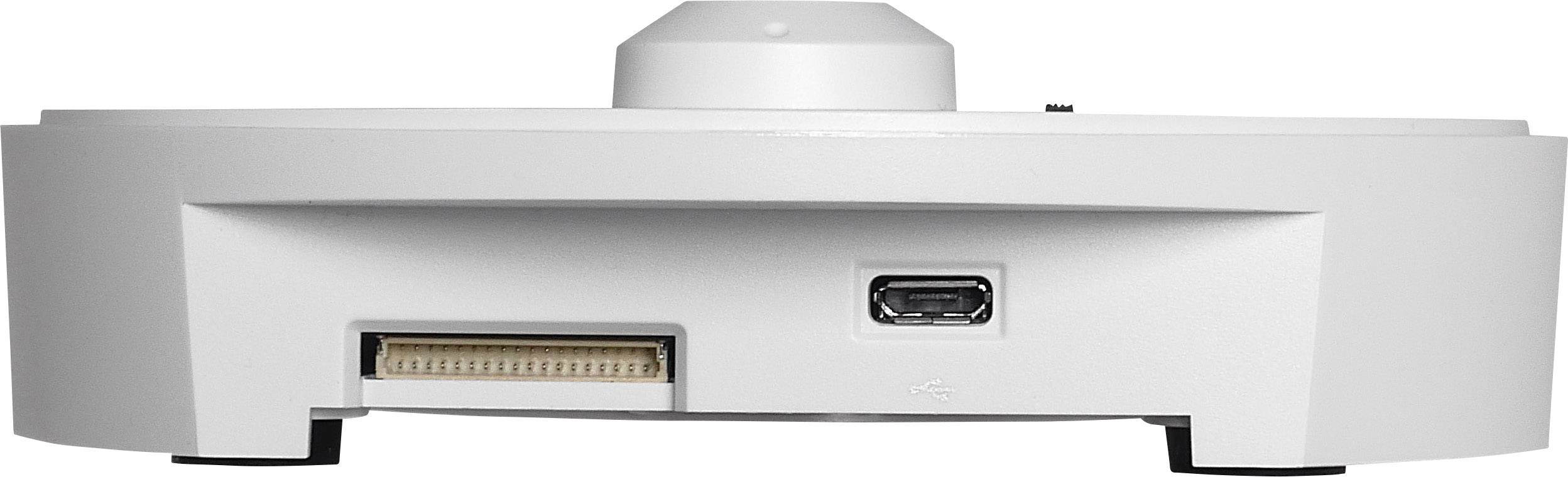 Zadní strana bílého zařízení se dvěma konektory: vlevo širší konektor a vpravo HDMI konektor.