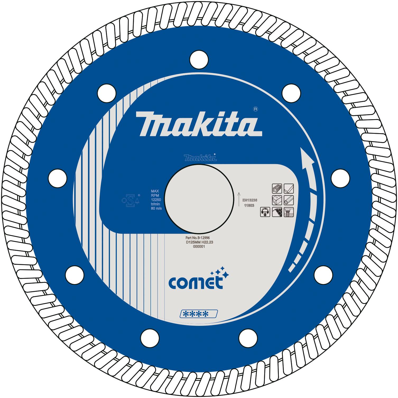 Makita B-12996 COMET diamantový řezný kotouč Průměr 125 mm Ø otvoru 22.23 mm granit, Pórobeton, sklo, obklady, Vápenopísková cihla, Porcelán, beton, mramor, cihla 1 ks