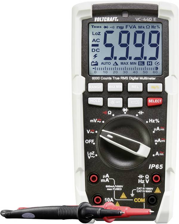 VOLTCRAFT VC-440 E digitální multimetr, Kalibrováno dle (DAkkS), ochrana proti tryskající vodě (IP65), CAT III 1000 V, CAT IV 600 V, Displej (counts): 6000