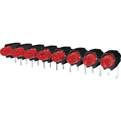 Červené LED diody namontované v řadě ukazují skupinové uspořádání elektronických součástek.