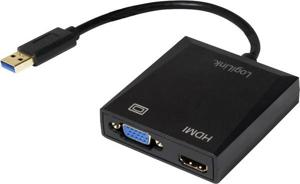 LogiLink UA0234 USB / VGA / HDMI adaptér [1x USB 3.0 zástrčka A - 1x VGA zásuvka, HDMI zásuvka] černá  10.00 cm