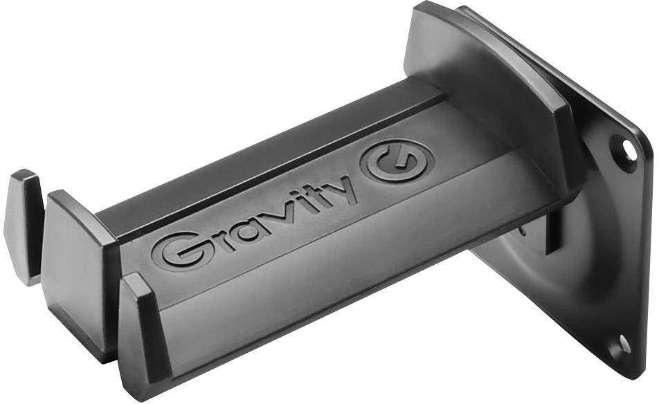 Černený nástěnný držák s nápisem 'Gravity' určený k upevnění zařízení nebo objektů.