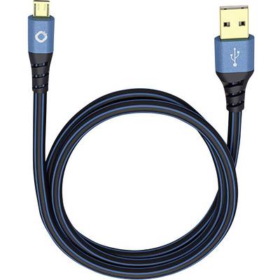 Modré USB kabel se standardním USB konektorem na jedné straně a micro-USB konektorem na straně druhé.