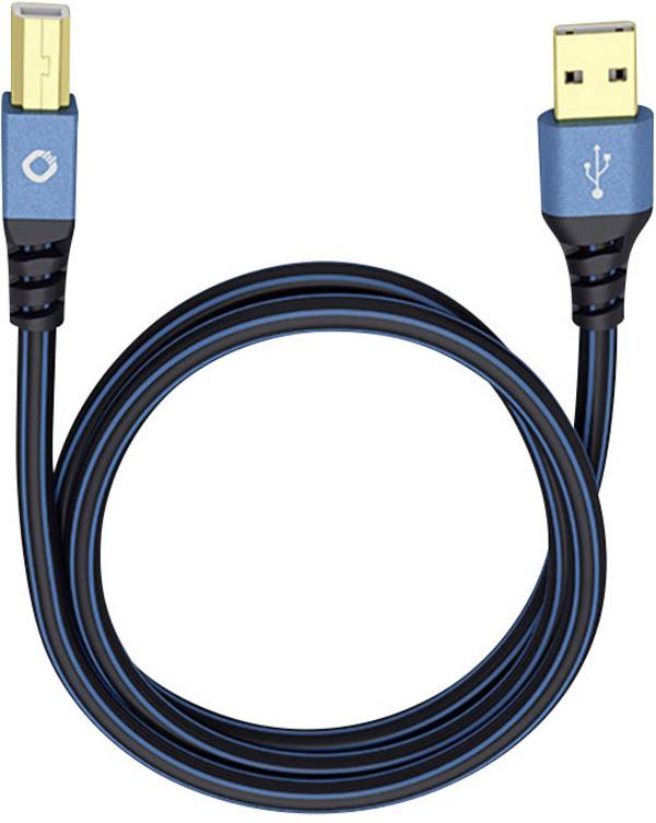 USB 2.0  [1x USB 2.0 zástrčka A - 1x USB 2.0 zástrčka B] 1.00 m modrá pozlacené kontakty Oehlbach USB Plus B
