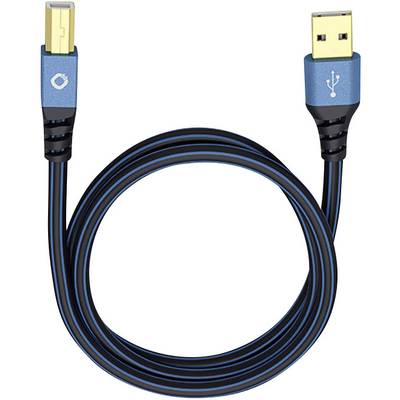 Modro-černý USB kabel s konektorem USB-A a speciálním připojením, který se používá pro připojení zařízení.