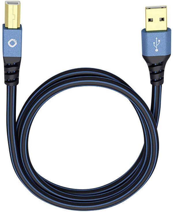 USB 2.0  [1x USB 2.0 zástrčka A - 1x USB 2.0 zástrčka B] 10.00 m modrá pozlacené kontakty Oehlbach USB Plus B