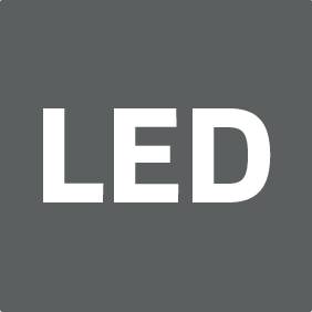 Šedé pozadí s velkým černým textem 'LED' uprostřed.