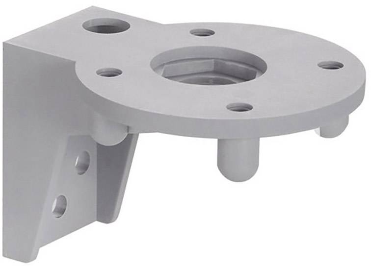 Šedý kovový úhelník s několika otvory, vhodný pro mechanické nebo technické montážní struktury.
