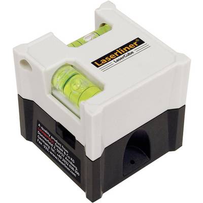 Laserliner LaserCube s vestavěnými vodováhami pro přesné nivelování. Kompaktní, čtvercový design, bílo-černý.