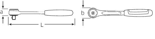 Technický výkres momentového klíče s bočním a předním pohledem. Rozměry a tvary komponentů jsou zobrazeny.