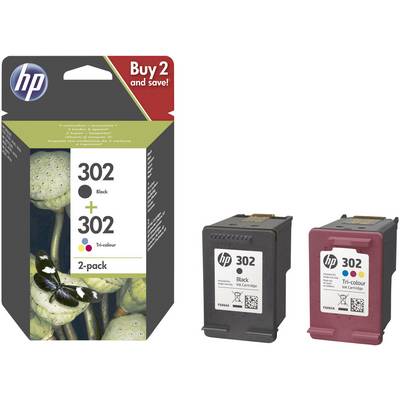 Dvě inkoustové cartridge HP 302, černá a barevná, v balení s nápisem „Kup 2 a ušetři!"