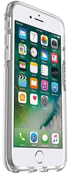 Chytrý telefon s průhledným ochranným pouzdrem zobrazuje úvodní obrazovku s různými ikonami aplikací na displeji.