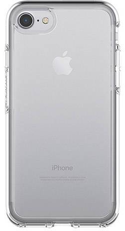 Zadní strana iPhonu s průhledným pouzdrem, které odhaluje logo Apple.