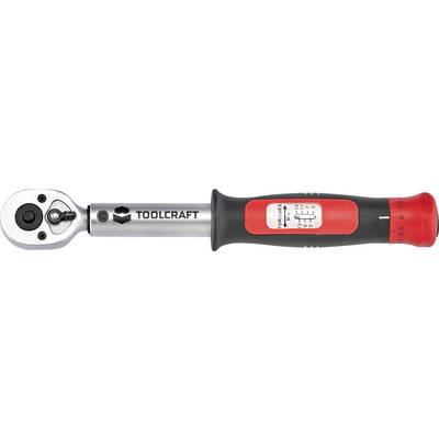 Momentový klíč s ergonomickou rukojetí a stupnicí pro nastavení momentu. Viditelný název značky 'Toolcraft'.
