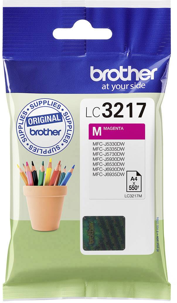 Inkoustová kazeta 'LC3217M' v barvě Magenta od Brother, kompatibilní s modely MFC-J5330DW, MFC-J5335DW, MFC-J5730DW, MFC-J6530DW, MFC-J6930DW.