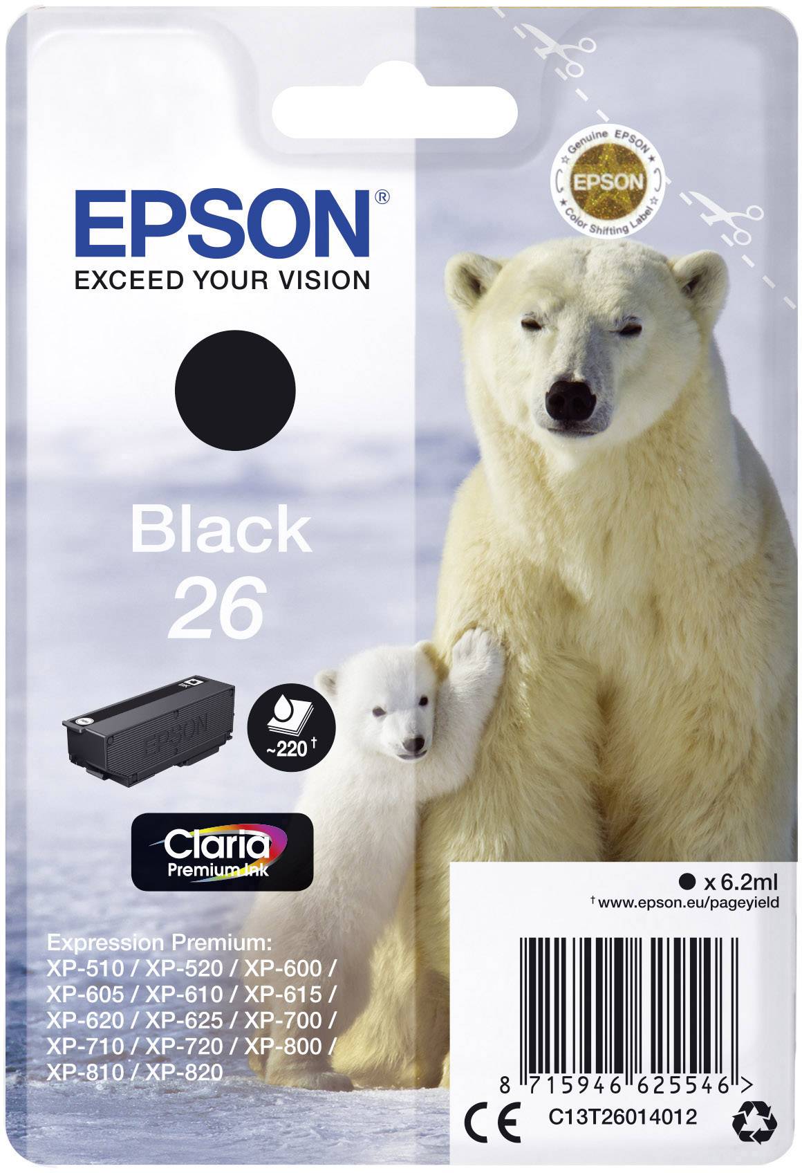 Epson Ink 26 originál černá C 13 T 26014012