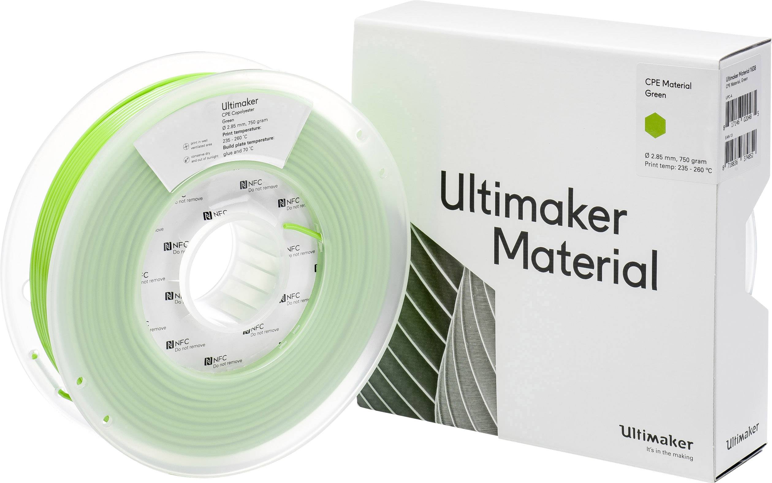 UltiMaker CPE - M0188 Green 750 - 201273 vlákno pro 3D tiskárny CPE 2.85 mm 750 g zelená 1 ks