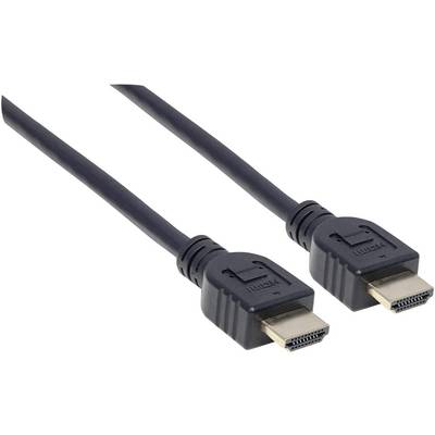 Černý HDMI kabel se dvěma konektory na obou koncích, určený pro přenos audio a video signálů mezi zařízeními.
