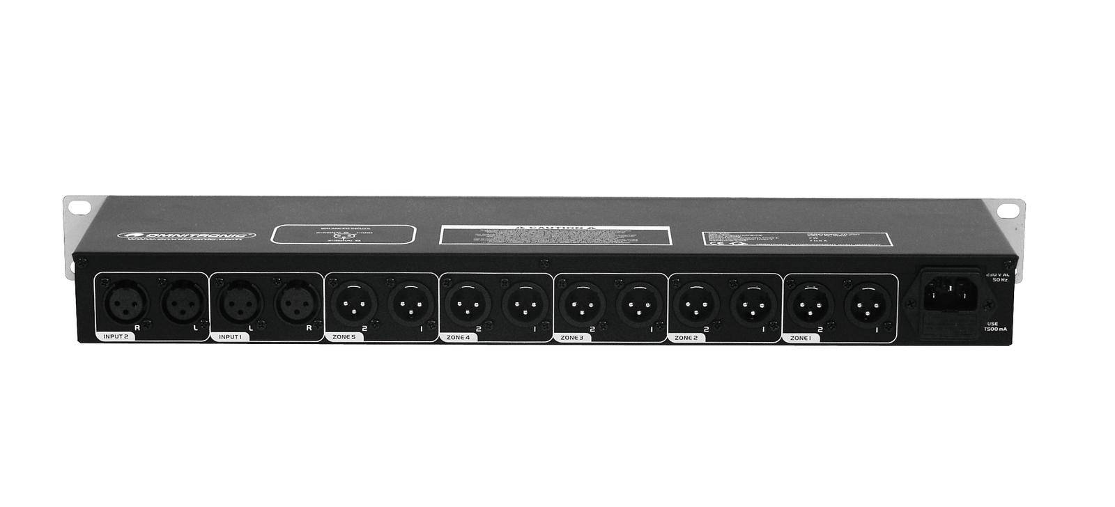 Zařízení do racku s audiotechnikou vybavené několika XLR a audio konektory, určené pro profesionální zvukové aplikace.