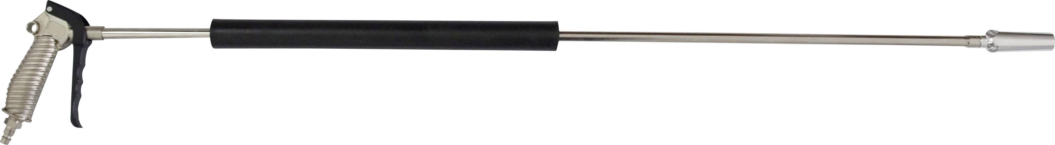 Dlouhá kovová tyč s rukojetí a pákovým mechanismem na konci, pravděpodobně nějaký nástroj.
