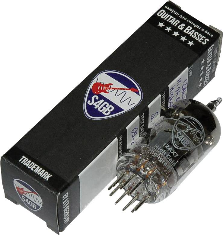 Zesilovací elektronka pro kytaru a baskytaru vedle svého obalu s logem 'S4GB' a nápisem 'Guitar & Basses'.