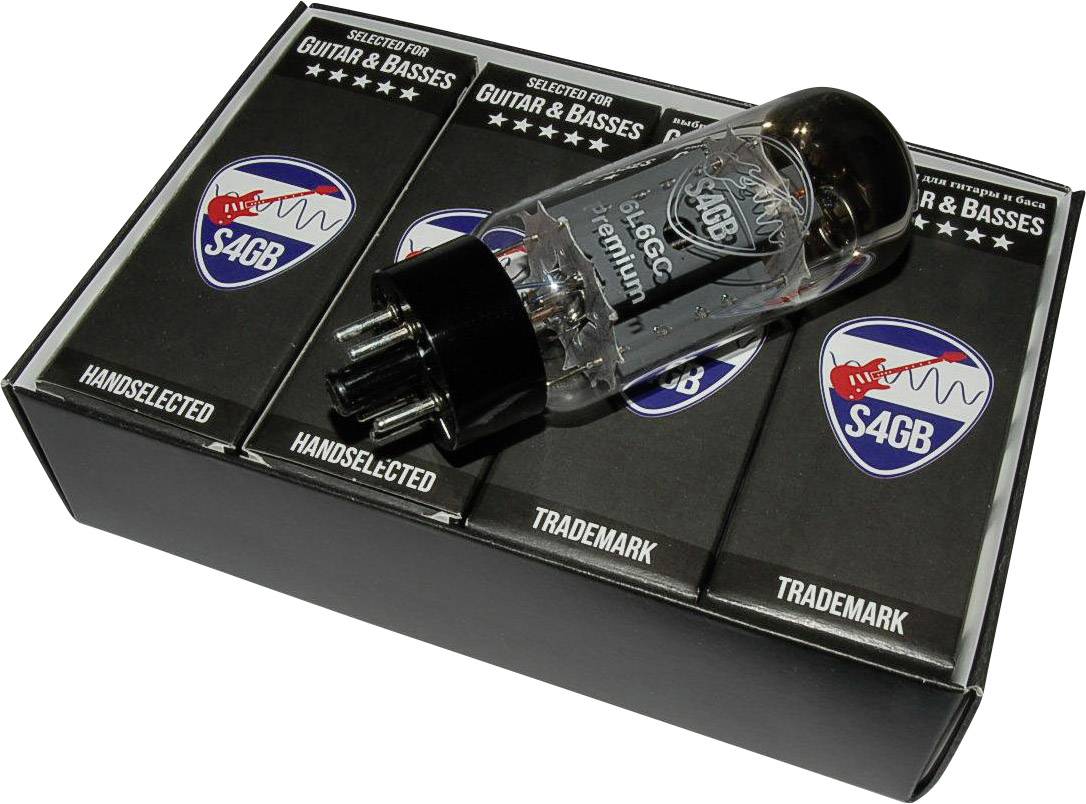 Kytarová elektronka leží na obalu s nápisem „Selected for Guitar & Basses" a „S4GB".