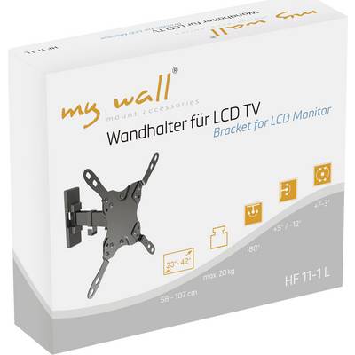 Balení nástěnného držáku pro LCD TV, vhodného pro obrazovky 23-42 palců, s naklápěcím a otočným uchycením, maximální nosnost 20 kg.