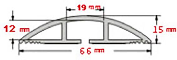 Příčný řez T-profilovou lištou s rozměry: nahoře 19 mm, svisle vlevo 12 mm, vpravo 15 mm, dole 66 mm.