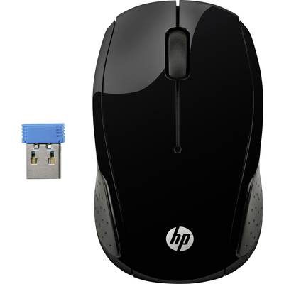 Bezdrátová černá počítačová myš s šedými postranními úchopy a malým USB přijímačem.