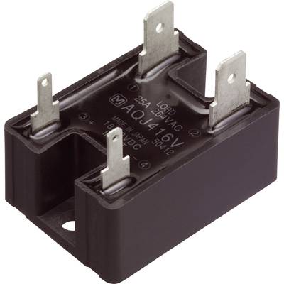 Relé s nápisem 'AQJ416V', vhodné pro 25A při 264VAC. Má několik kovových kontaktů na horní straně.