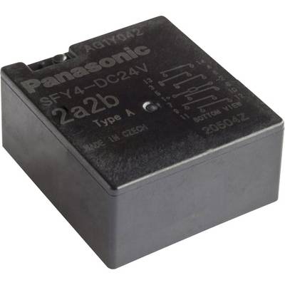 Černé reléové zařízení Panasonic SFY4-DC24V, typ A, model 2a2b, vyrobeno v České republice.