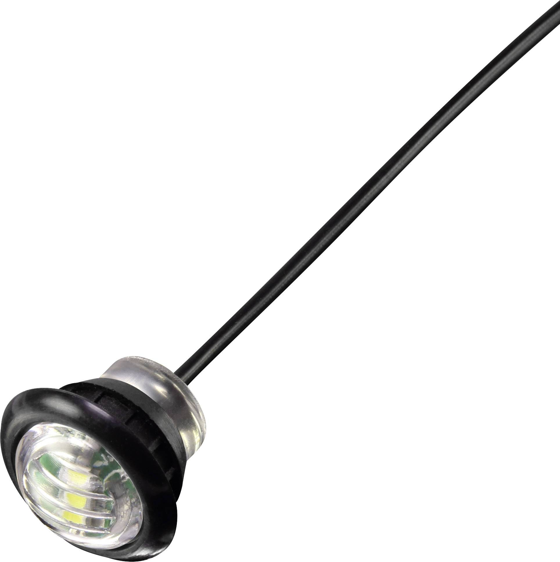 Malá LED lampa s černým kabelem.