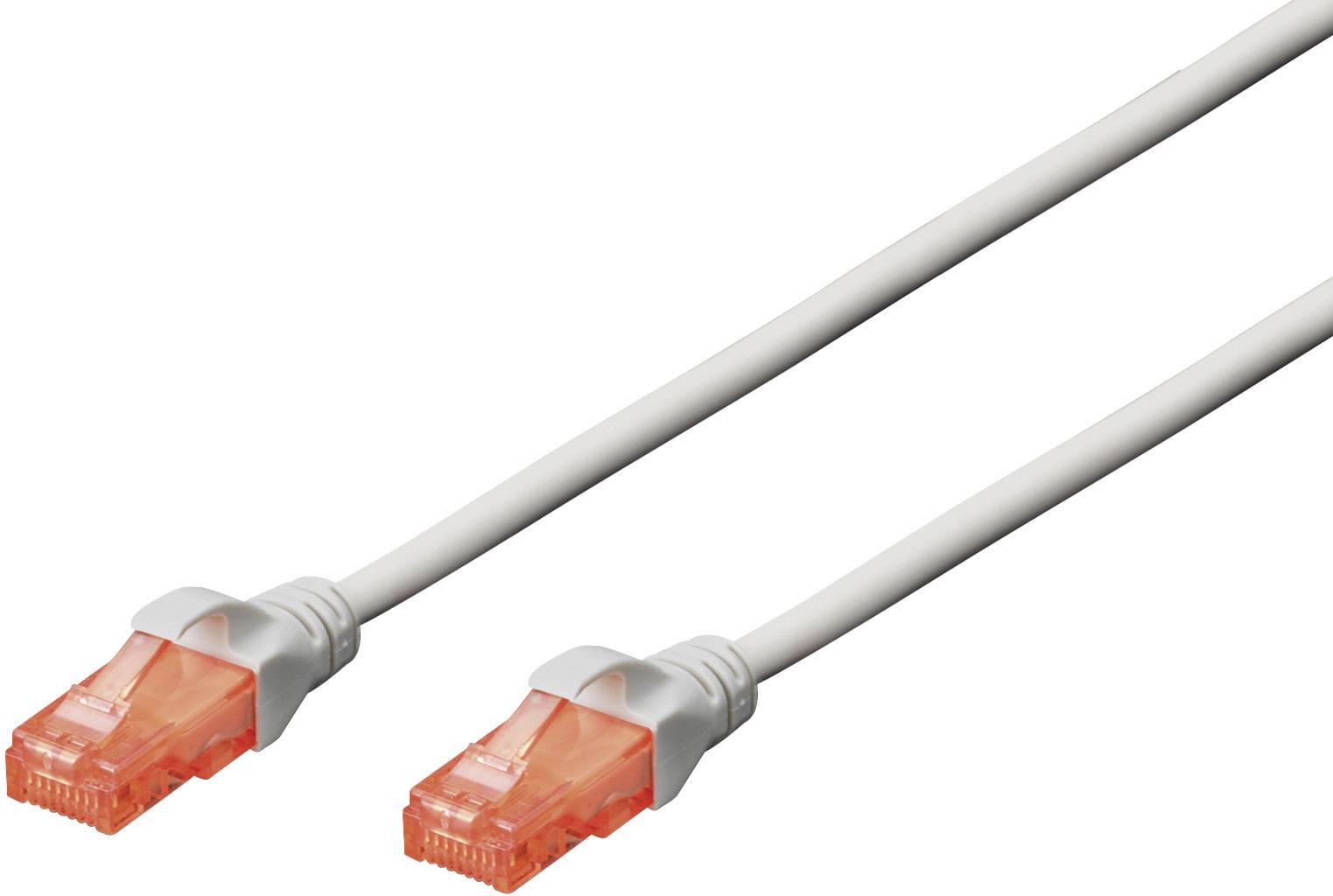 Dva bílé ethernetové kabely s oranžovými konektory. Vhodné pro síťová připojení.