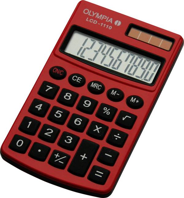 Olympia LCD 1110  kapesní kalkulačka, displej (počet míst) 10, solární napájení, na baterii, červená