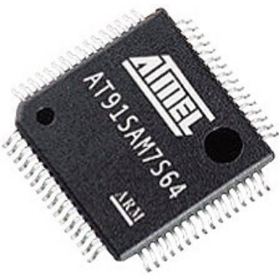 Mikroprocesorový čip Atmel, model AT91SAM7S64, zobrazuje piny a označení.