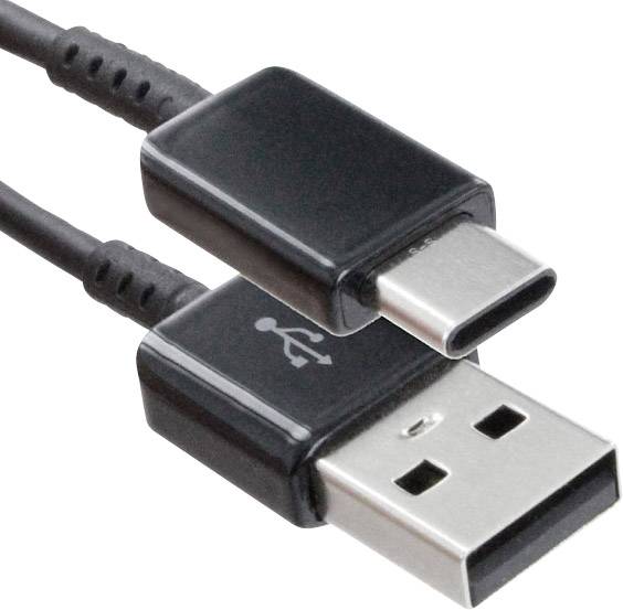 USB kabel se dvěma konektory: USB-A zástrčka a USB-C zástrčka, vhodné pro přenos dat a nabíjení.