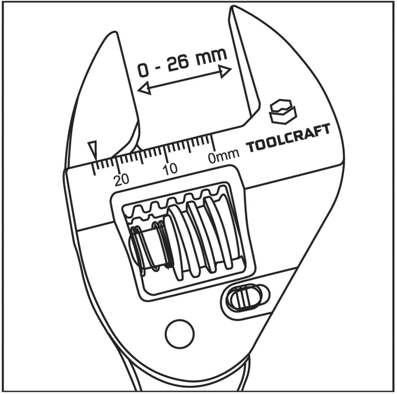 Nastavitelný klíč s rozsahem 0-26 mm, značka 'Toolcraft'.