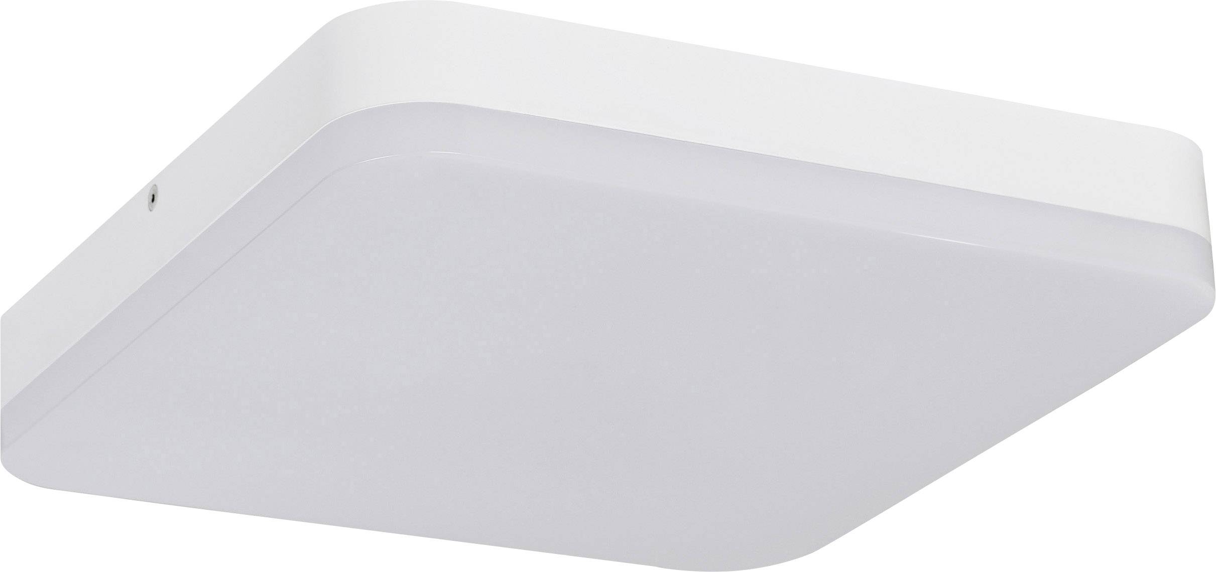 Jednoduchá, čtvercová stropní lampa v bílé barvě, vhodná do interiéru. Má plochý tvar a působí moderně.