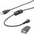 Prodlužovací USB kabel se spínačem a adaptérem. Jeden konec má USB-A zástrčku, druhý USB-B zástrčku. Adaptér má USB-A zásuvku.