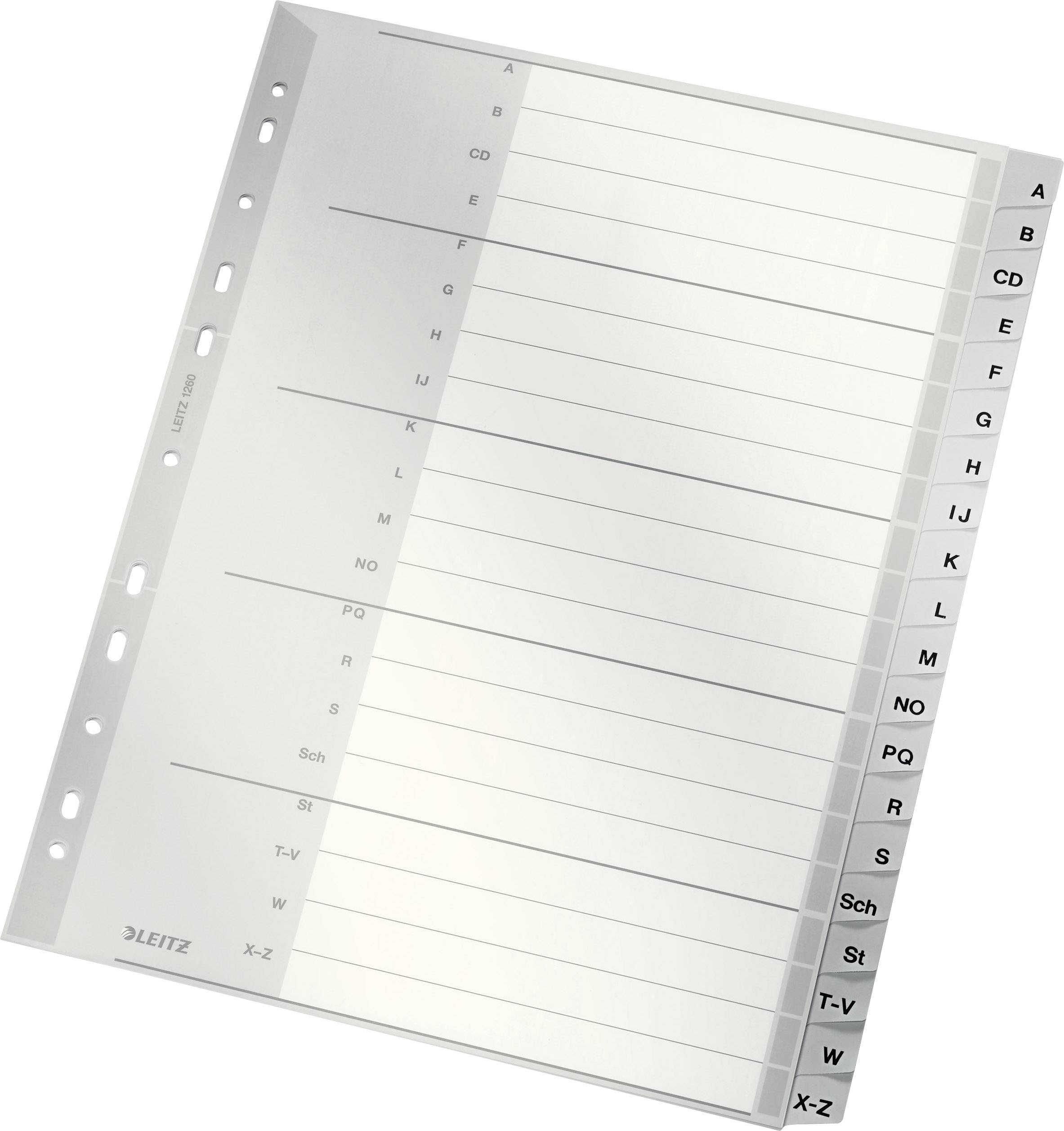 Registrační list s abecedními rejstříkovými záložkami od A do Z pro přehlednou organizaci dokumentů ve složce.
