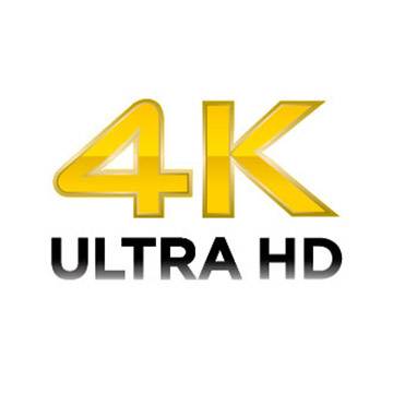 Logo 4K Ultra HD v žluté a černé barvě, které symbolizuje vysoké rozlišení a kvalitu obrazu.